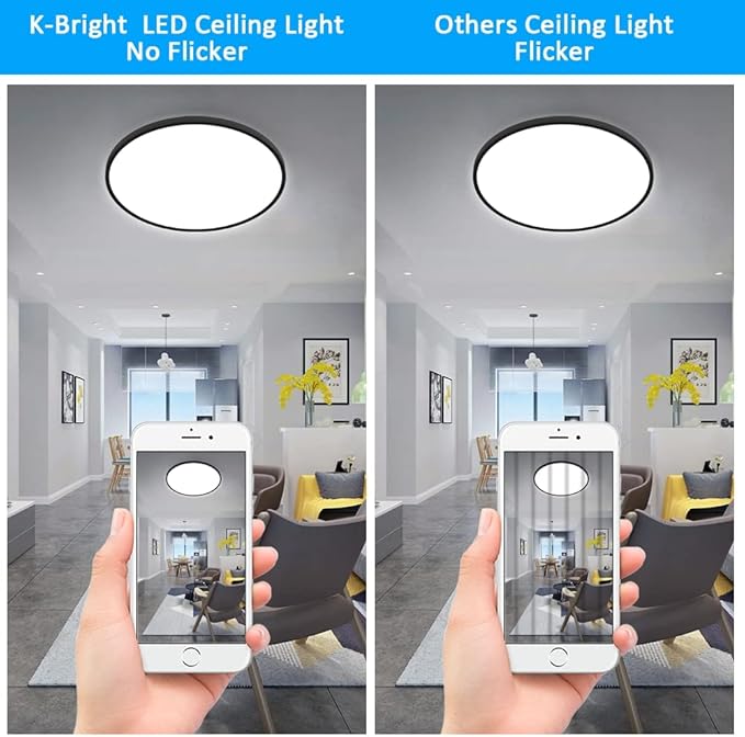 K-Bright K-Bright 48 W led-plafondlamp, dimbaar, 3000 K/4000 K/6500 K, geheugenfunctie, plafondlamp voor woonkamer, slaapkamer, kinderkamer, kantoor, keuken, eetkamer, Ø 50, zwart photo 3