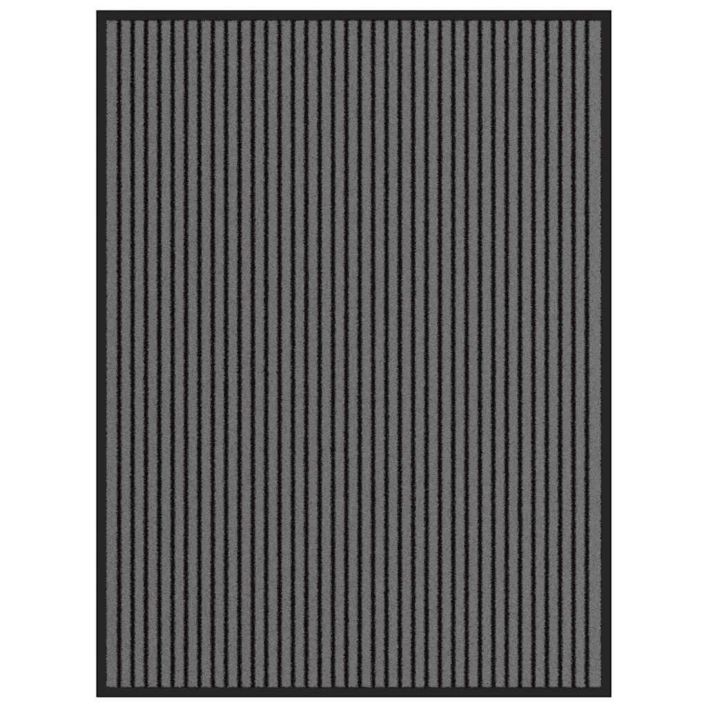 Felpudo a rayas negras y grises, 90 x 120 cm, alfombrilla antideslizante de polipropileno y PVC, alfombrilla para la entrada, pasillo, pasillo, balcón, terraza, interior y exterior
