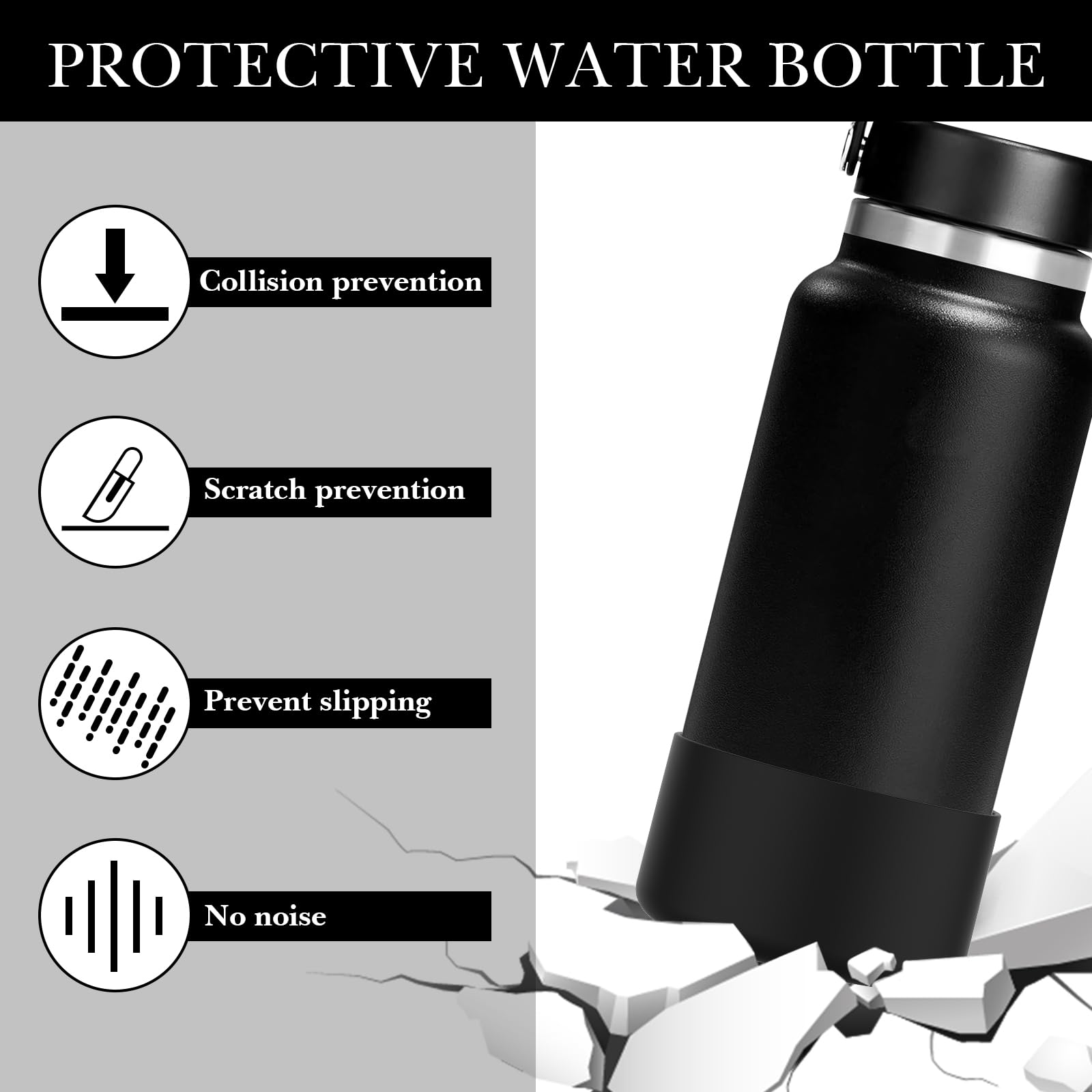 Linkidea Funda protectora para botella de agua compatible con IRON °FLASK de boca ancha (32oz/40oz)y boca estrecha (32oz). Funda de silicona para la base de la botella.Protector de base(Paquete de 2