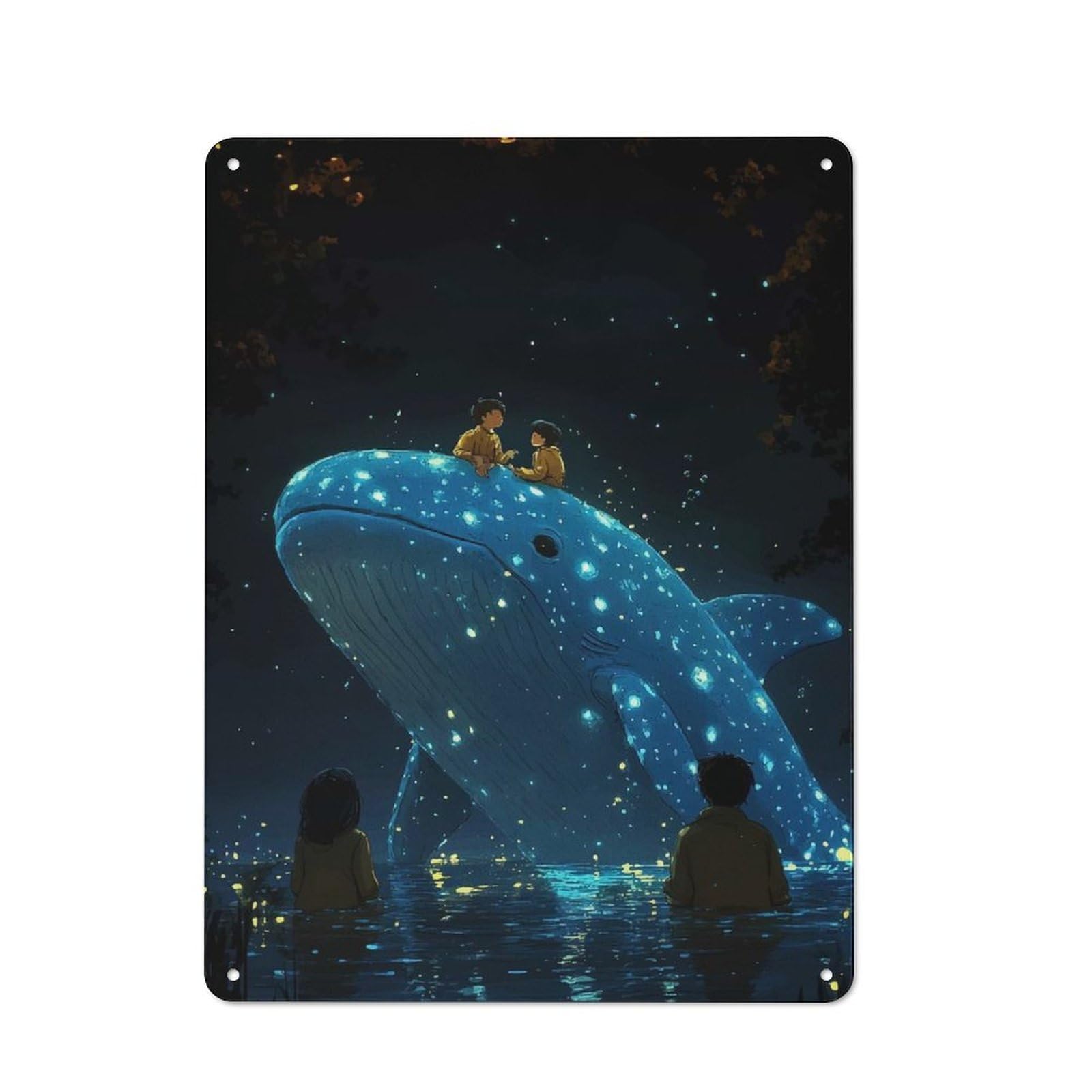 Glowing Whale Night Rustic Metal Sign 40x30cm for Hobby Room Or Studio, Suited to Hobby Room Decor Fans