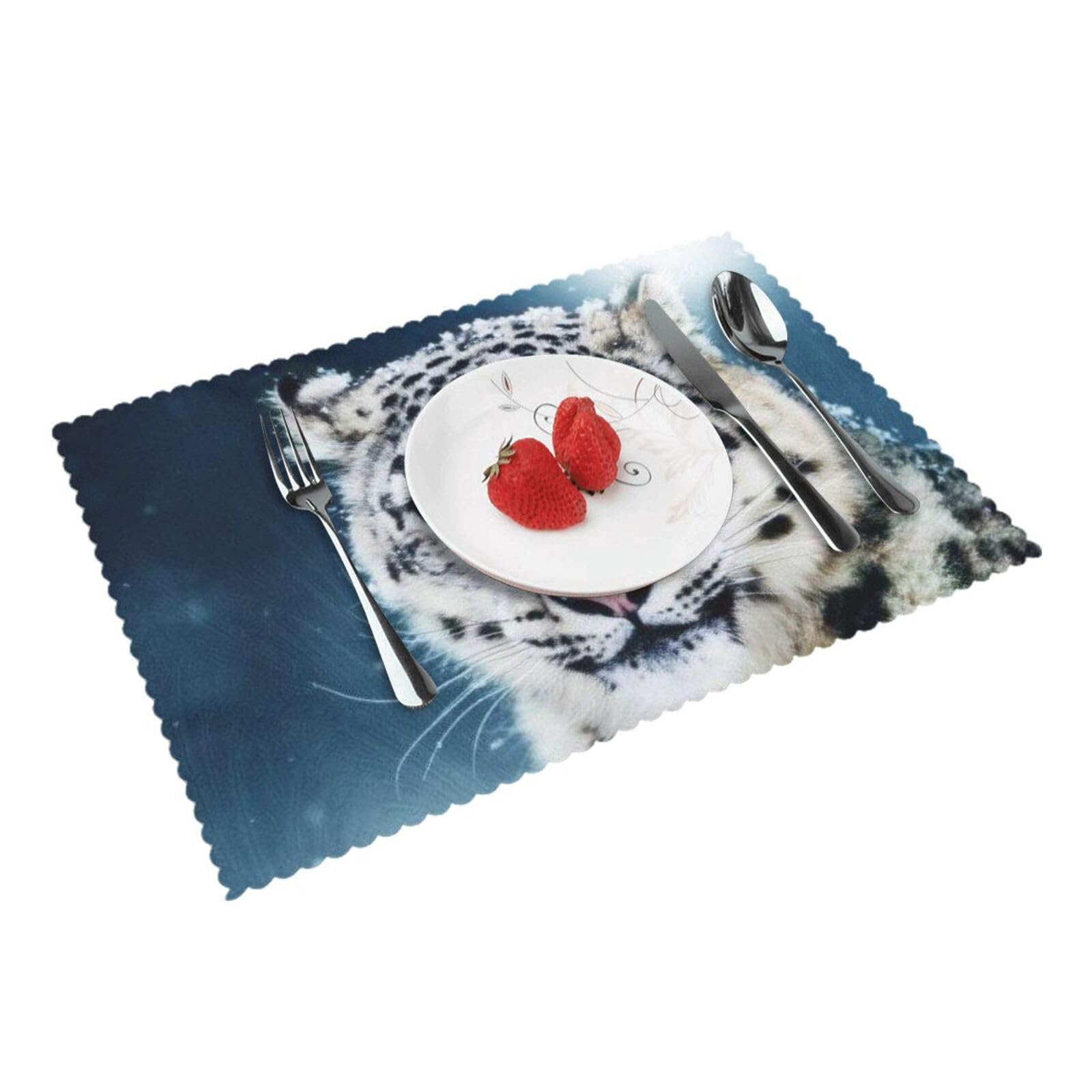 Blue eyed snow leopard Printed Placemats Set of 4 PCS Washable Placemat for Kitchen Table Heat-resistant Table Mats 45x30 CM
