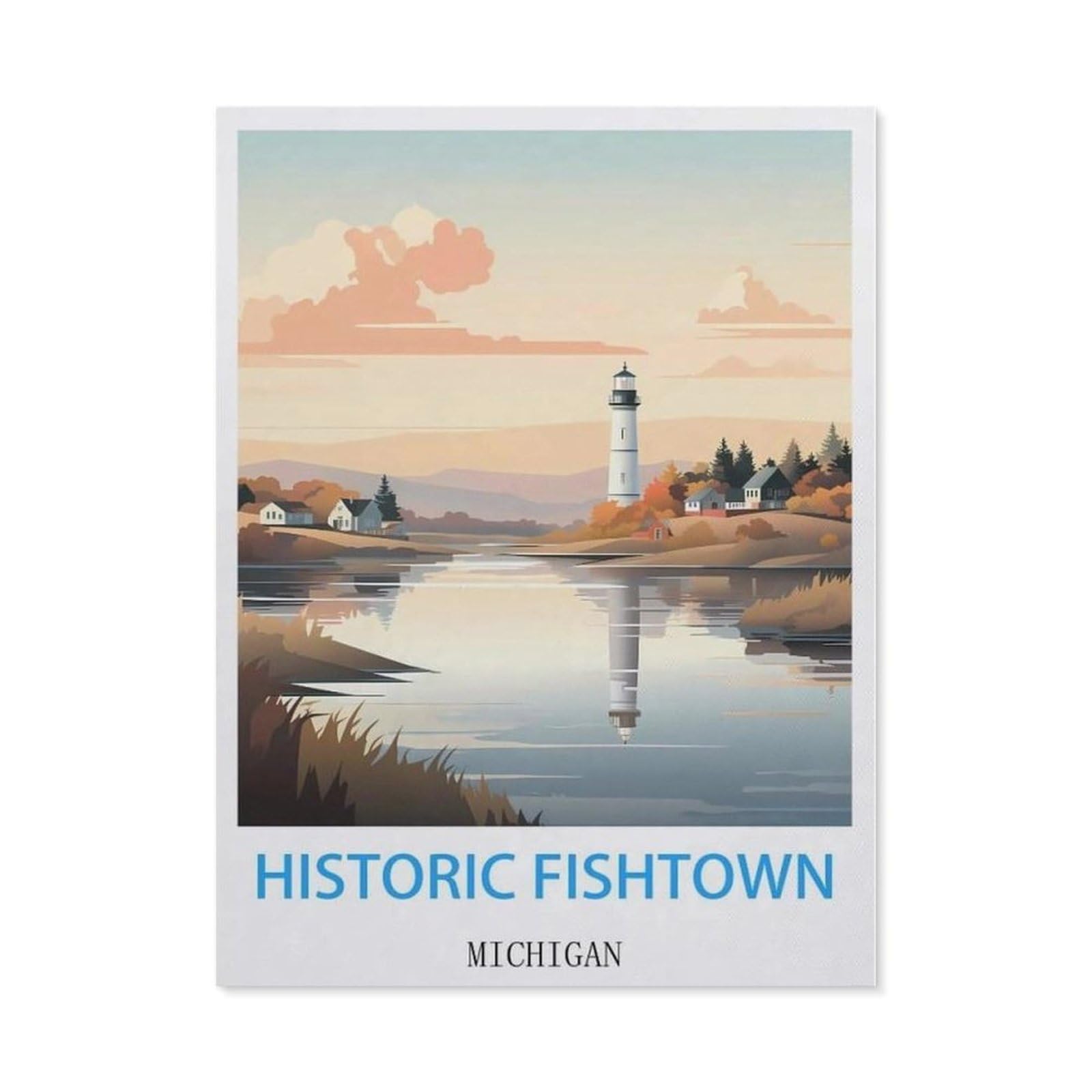 Beayodkp （50 X 60 Cm/19.68 X 23.62 Inches） Historic Fishtown Michigan Vintage Travel Poster，Diamond Art Kits For Adults And Kids, Full Drill Round Rhinestone Paint With Diamonds-Cc89