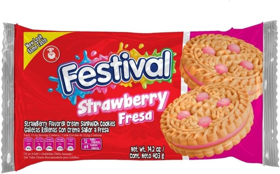 Double Biscuit from Colombia with Strawberry Cream, 403g - Galletas Festival Fresa