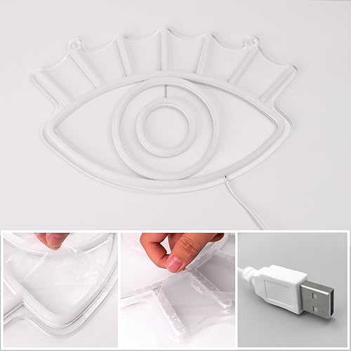 Miniatura 2 de Attivolife Letrero de neón de ojos, luz nocturna decorativa azul malvado de ojo con alimentación USB, decoración de pared para dormitorio, sala de