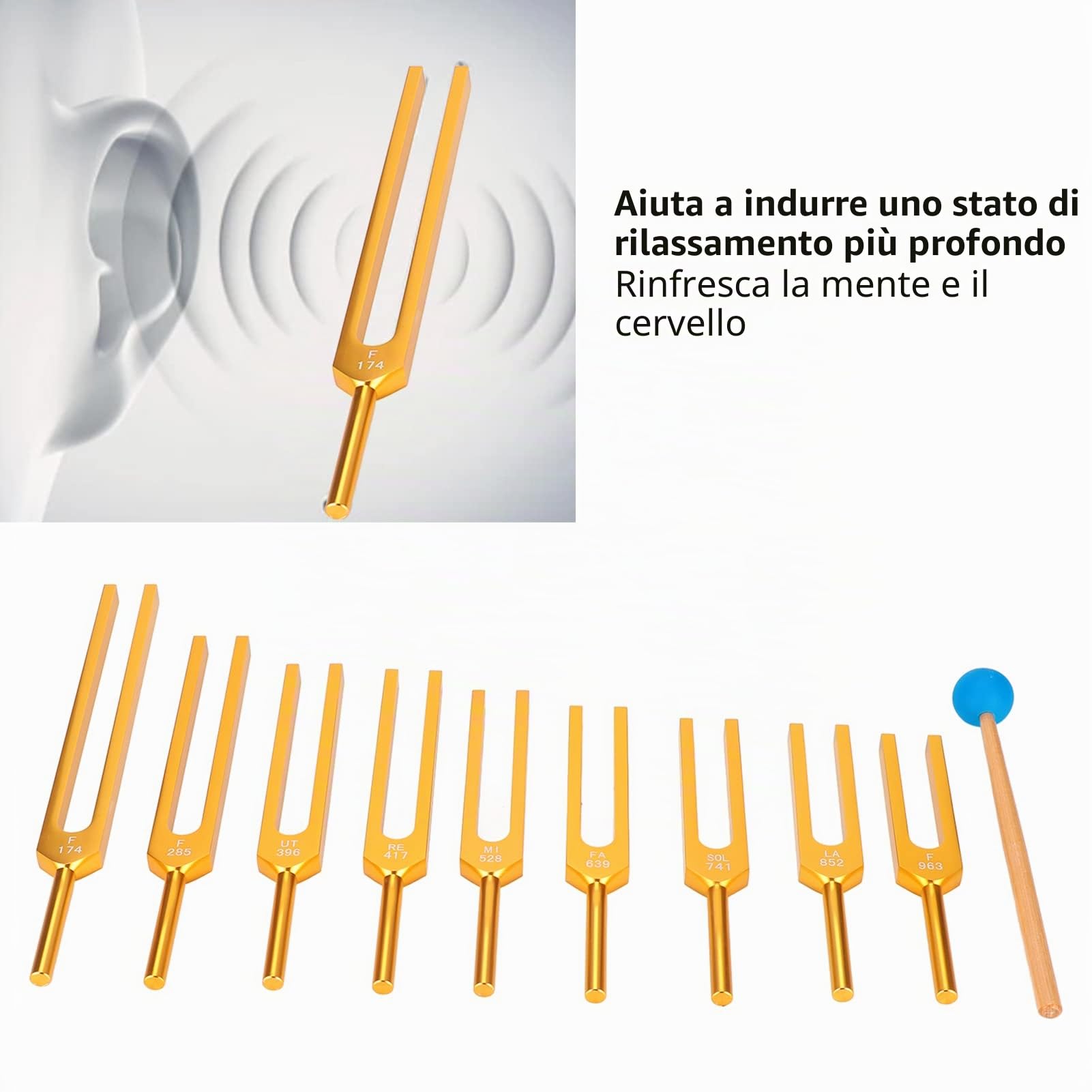 Set 9 Diapason, Diapason Risonante in Lega di Alluminio con Martello a Percussione, DNA Sonoro Guarigione 174Hz 285Hz 396Hz 417Hz 528Hz 639Hz 741Hz Fishawkg2rv06cazp1890