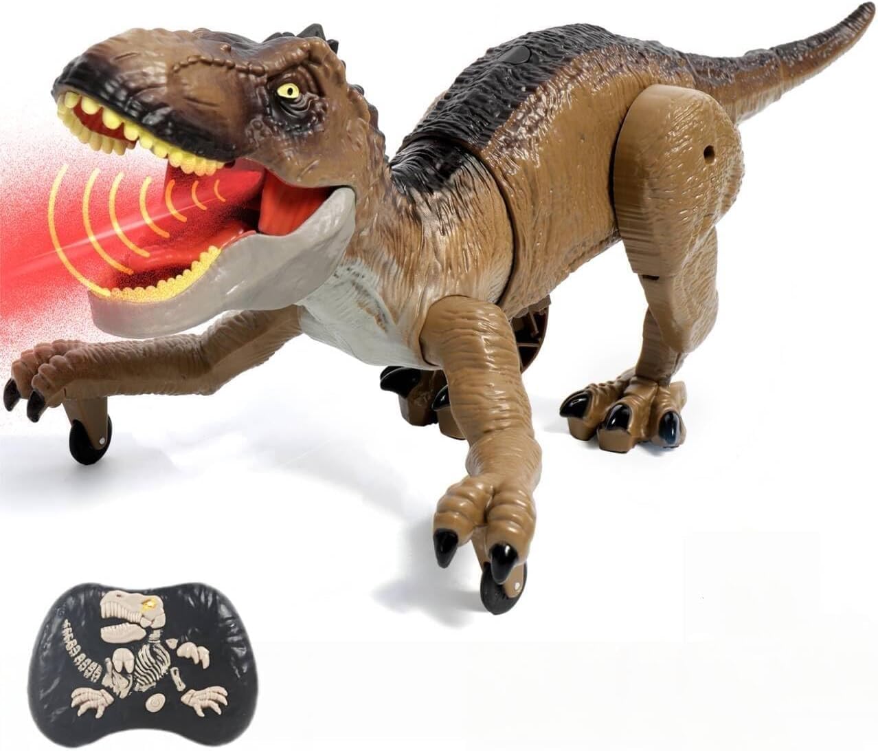 Sunrad Remote Control Dinosaur Toy for Boys Age 3 4 5 6 7 8 9, Rechargeable Realistic T-Rex Toy with Lights & Sounds & Spray,RC Dino with One-Key Demo, Christmas Birthday Gift for Boys Kids Aged 3-9