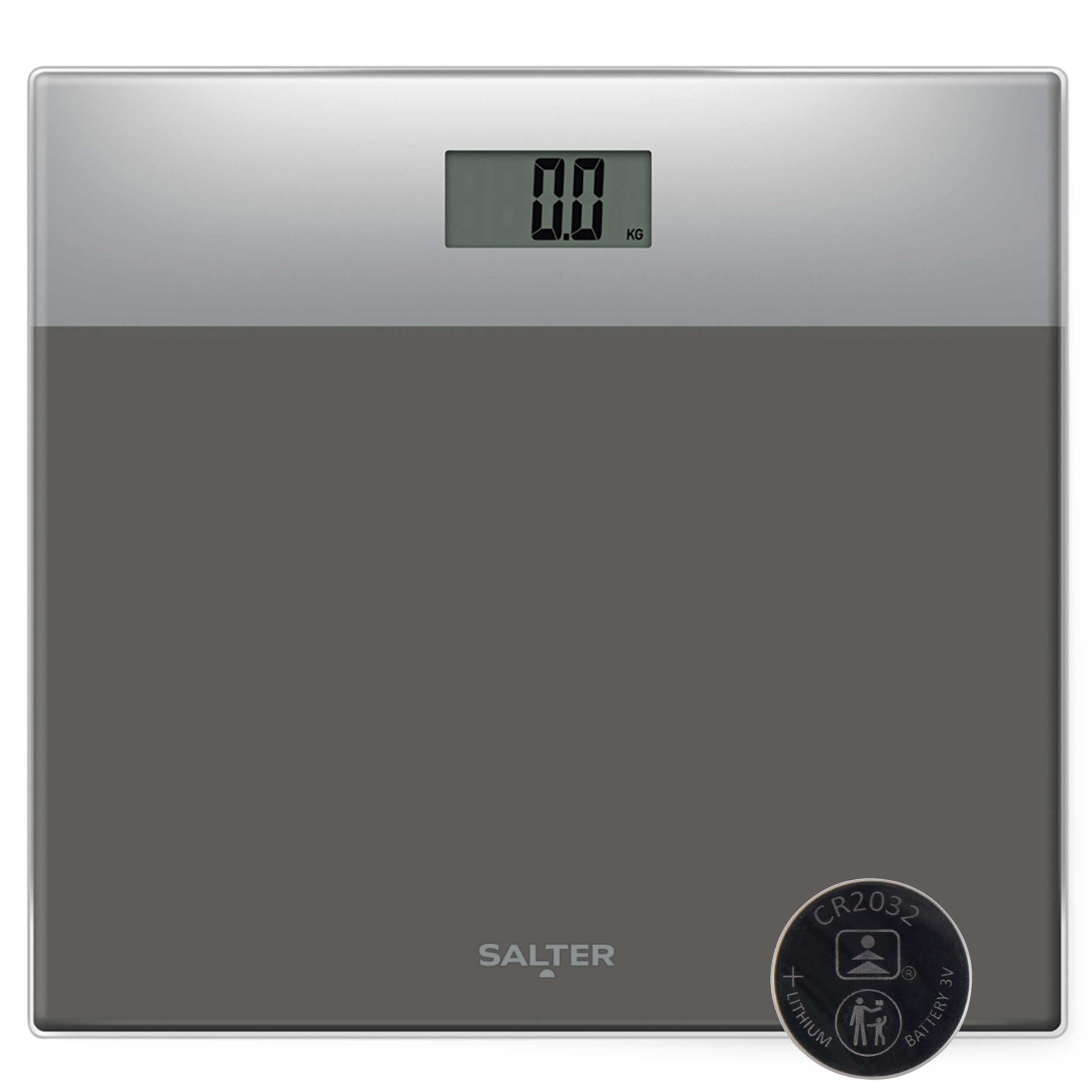 Salter 9206 SVSV3R Pèse Personne Numérique, Plateau en Verre Renforcé, Balance Personnelle Électronique, Écran Facile à Lire, Capacité Max 180KG, Garantie de 15 Ans, Argent/Gris