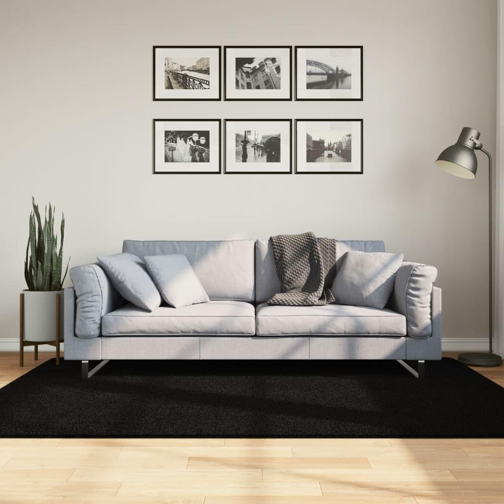 Tapis à poils courts pour chambre et couloir noir doux HUARTE 140x200