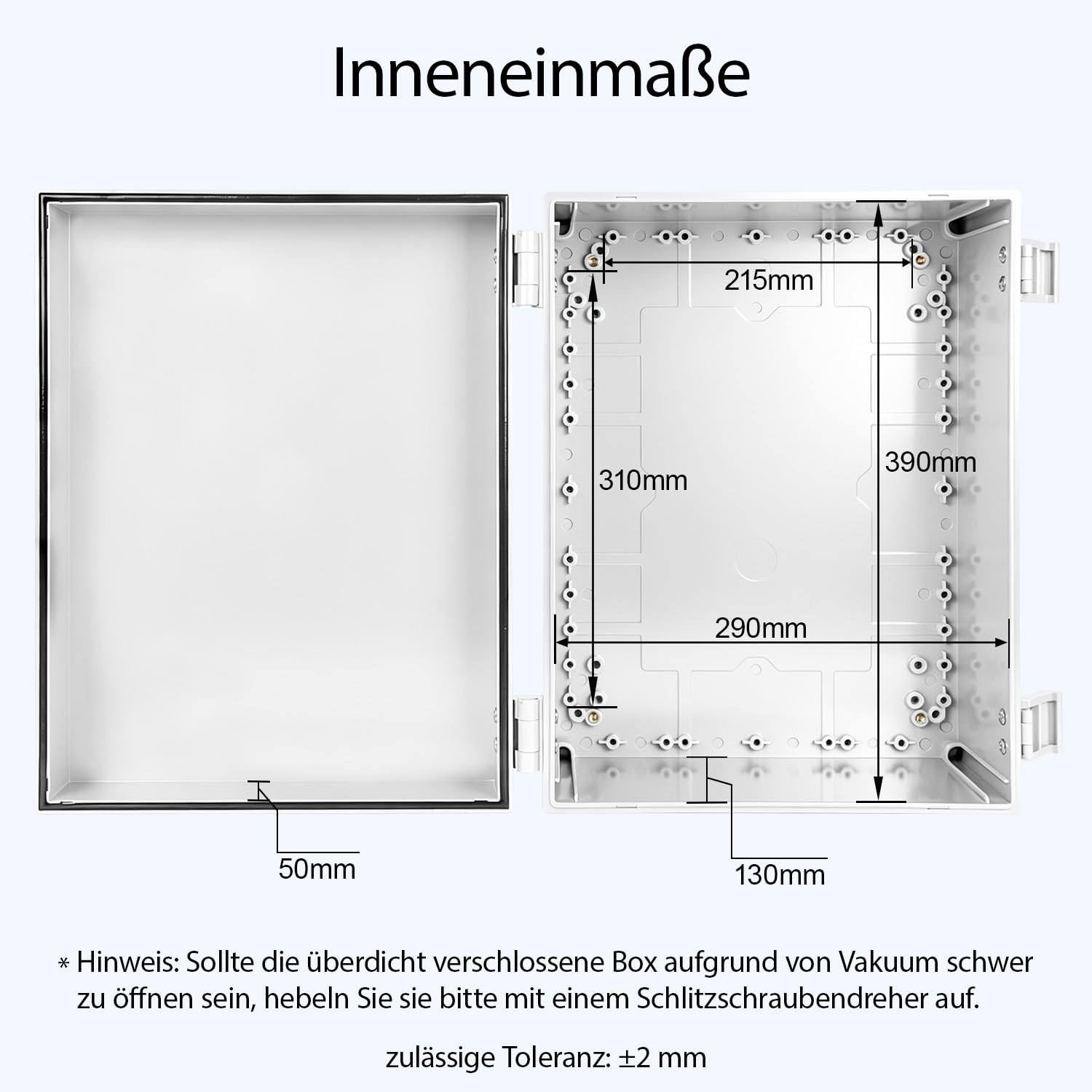 LeMotech Wasserdichte Verteilerkasten, IP65 Abzweigdose, ABS Kunststoff Gehäuse, mit Montageplatte, Wandhalterung, Scharnierdeckel und Wasserdichtem Anschluss, 400 × 300 × 180 mm, grauer Schaltkasten