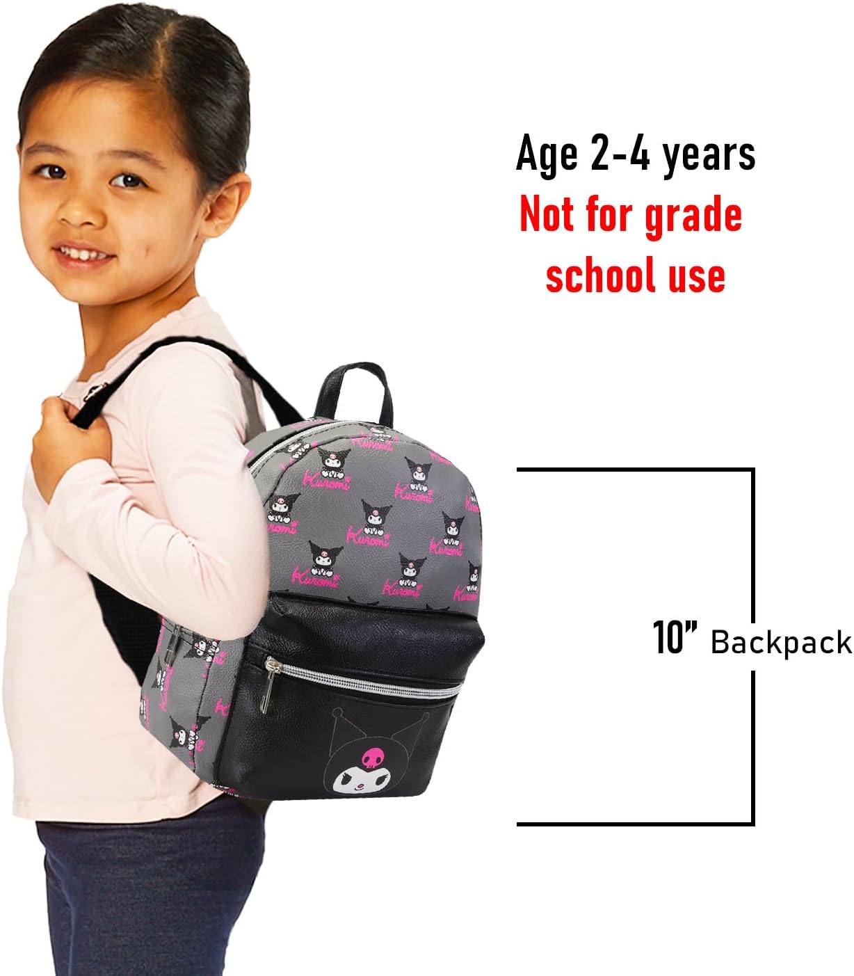 Hello Kitty Kuromi Mini Backpack - 10" Faux Leather Kuromi Backpack Purse with Front Pocket Plus Bookmark | Women, Teens, Girls