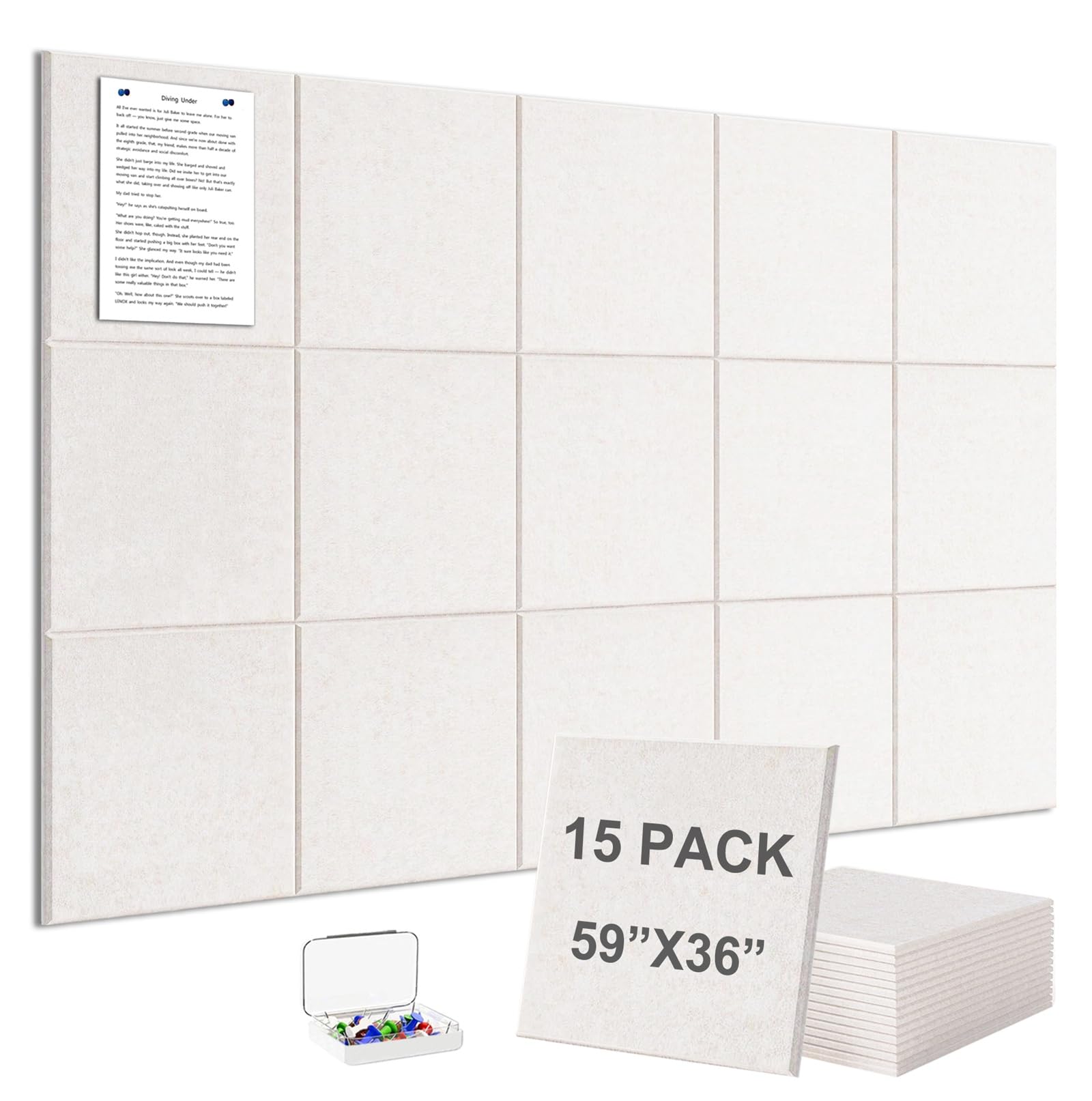 G Gamit Large Felt Wall Tiles Bulletin Board 59”x36”,Large Cork Board Alternative with 60 Pushpins,15 Pack Felt Pin Board with 112 Safe Removable Adhesive Tabs for Home Office School (Oatmeal) — image 1