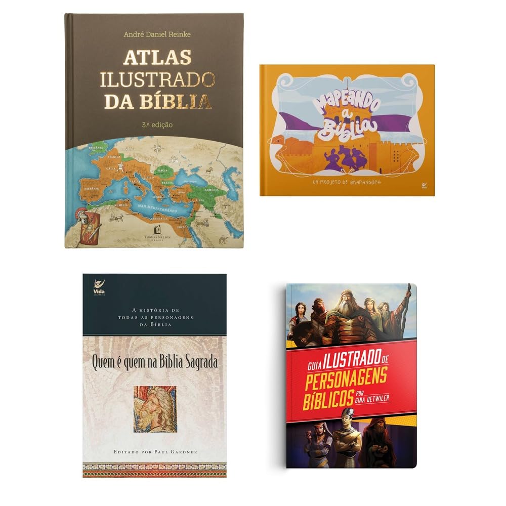 Kit Atlas Ilustrado da Bíblia + Mapeando + Quem é quem + Guia Ilustrado