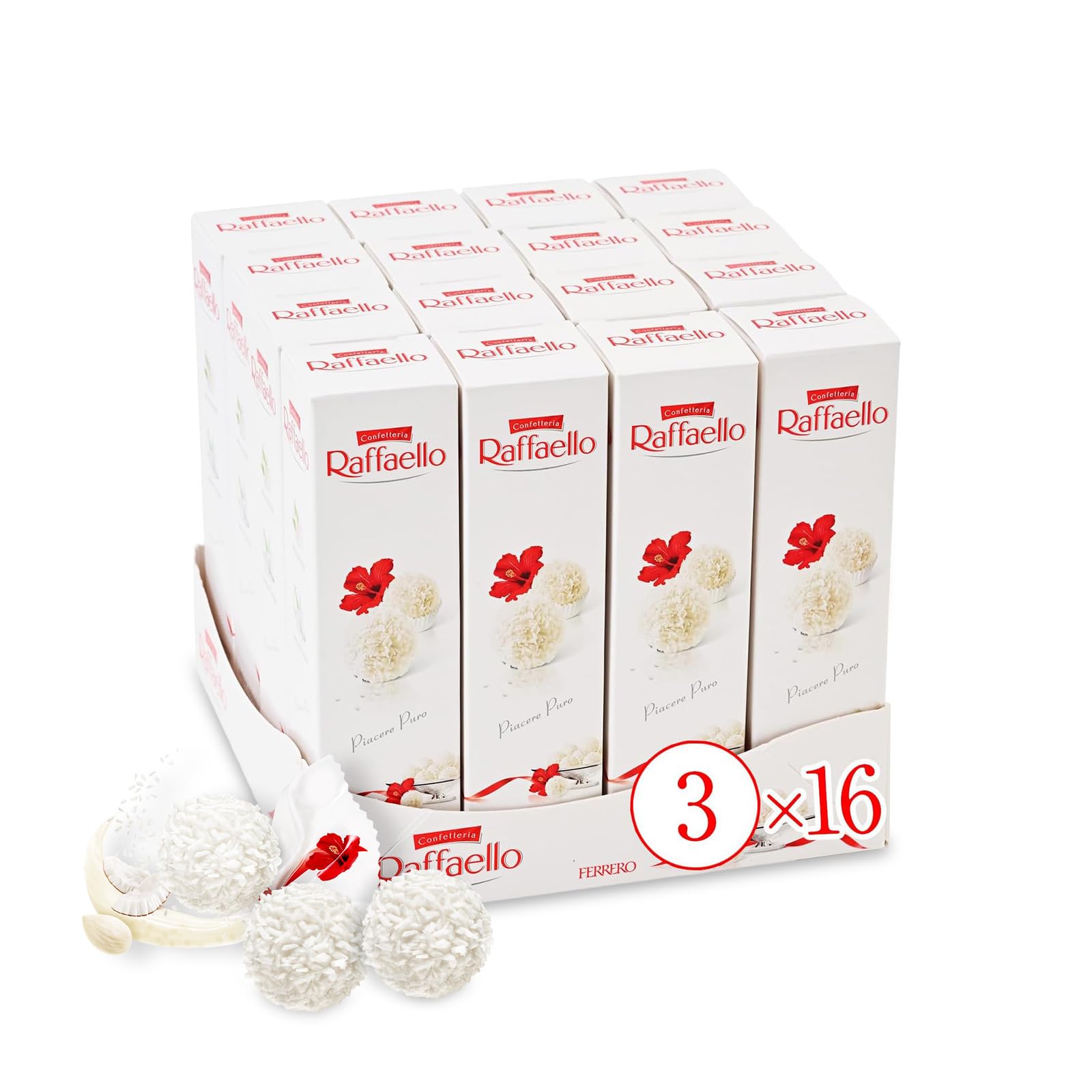 Ferrero Raffaello Coconut Almond Chocolate Candy Individually Wrapped 3 pieces x 16 packs 480g