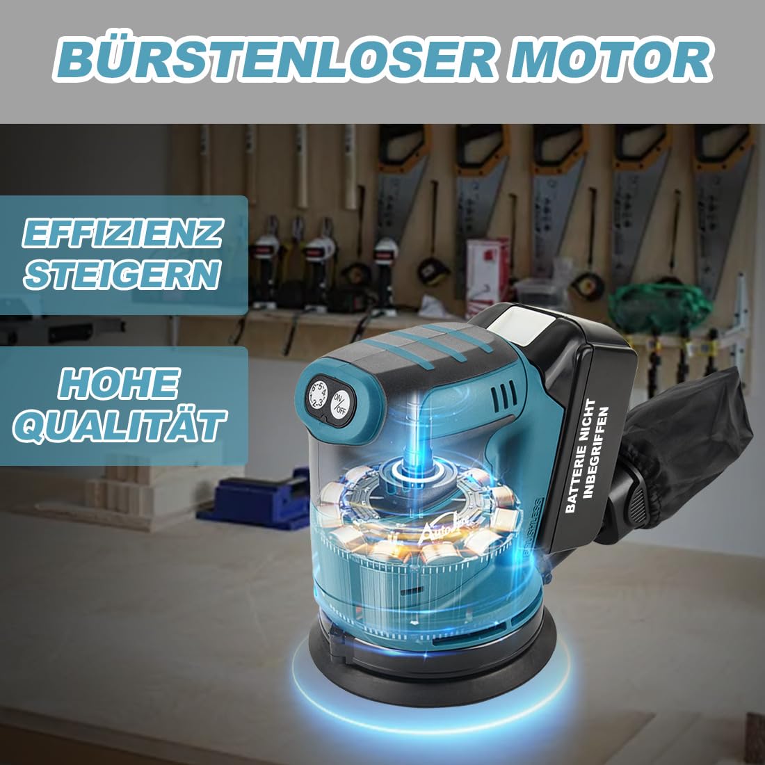 Bürstenloser Exzenterschleifer Kompatibel mit Makita 18V Batterie 6 Leistungsstufe Exenterschleifmaschine 125MM Schwingschleifer zum Schleifen, Polieren, Oberflächen glätten (ohne Akku)