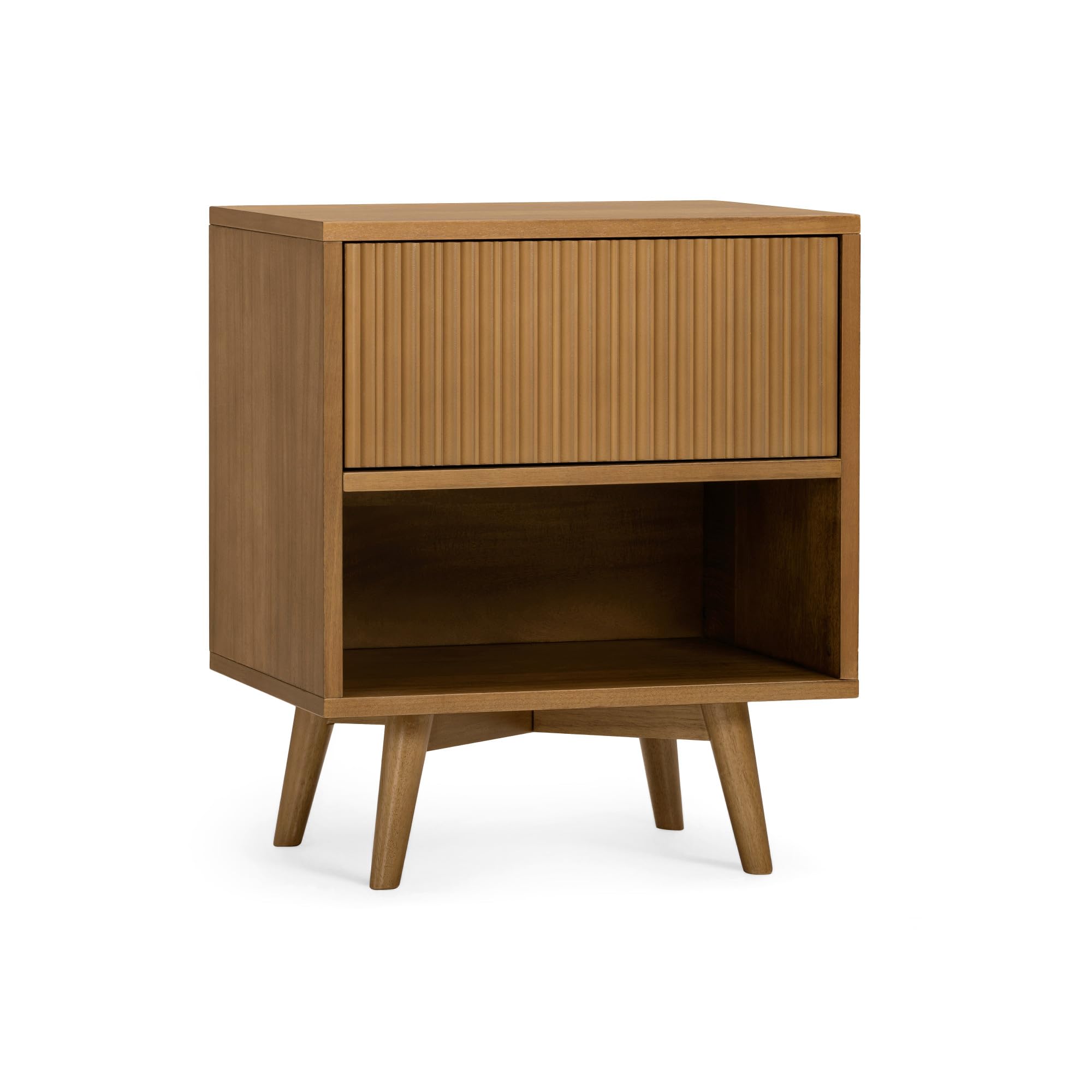 Table de chevet à détails cannelés Tremolo Teamson Home, meuble de nuit bois 1 tiroir
