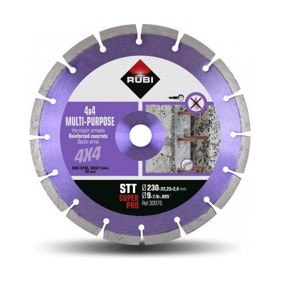 Rubi 30976 Disco de Diamante Todoterreno segmentado, Gris, 230 mm