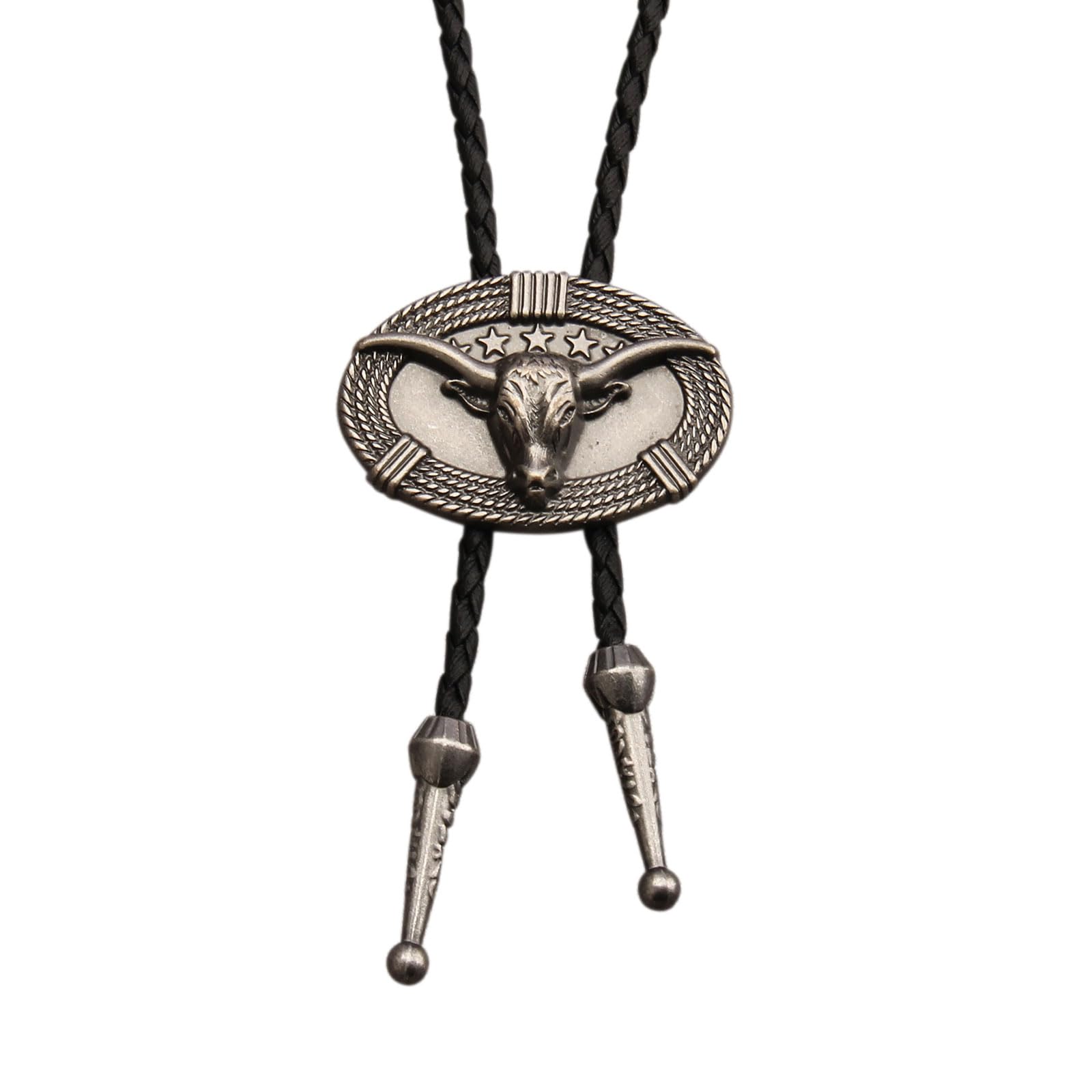 GelConnie Longhorn Bull Bolo Tie for Men Native American Western Cowboy Leather Necktie Bolo Necklace for Women Gold Texas