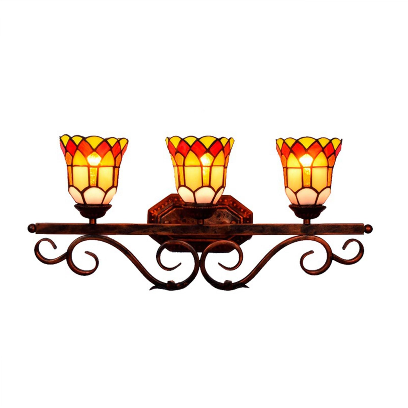 NHPJFDC Tiffany Style Wall Sconce,3 Lights Bathroom Lighting Fixtures with Coloured Glass Lamp Shade, Indoor Sconces Wall Lighting for Bathroom Dressing Room Entryway,4.7inch(12cm)