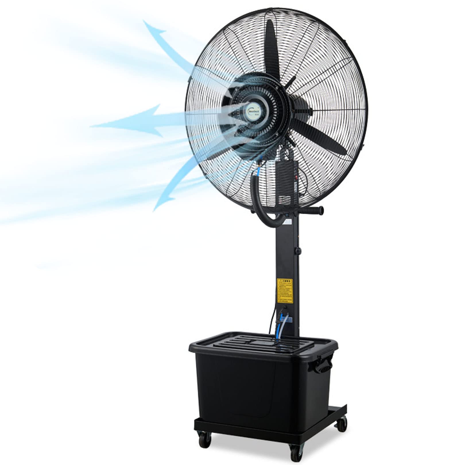 JKJZSALJ 90°Oscillating Misting Fan,Industrial Standing Pedestal Fan For Cooling,43L Tank,3 Speeds,Cool Your Shop,Garage,Barn Or Workspace