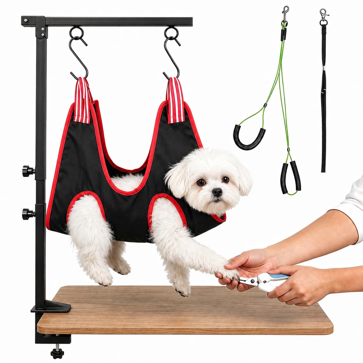 Photo 1 of FANXSVL Dog Grooming Arm with Clamp for Small Dogs, Adjustable Height 26"-40" Heavy Duty Pet Grooming Arm with Hammock & Restraint, for Grooming Table, Home Use, Nail Trimming & Bathing