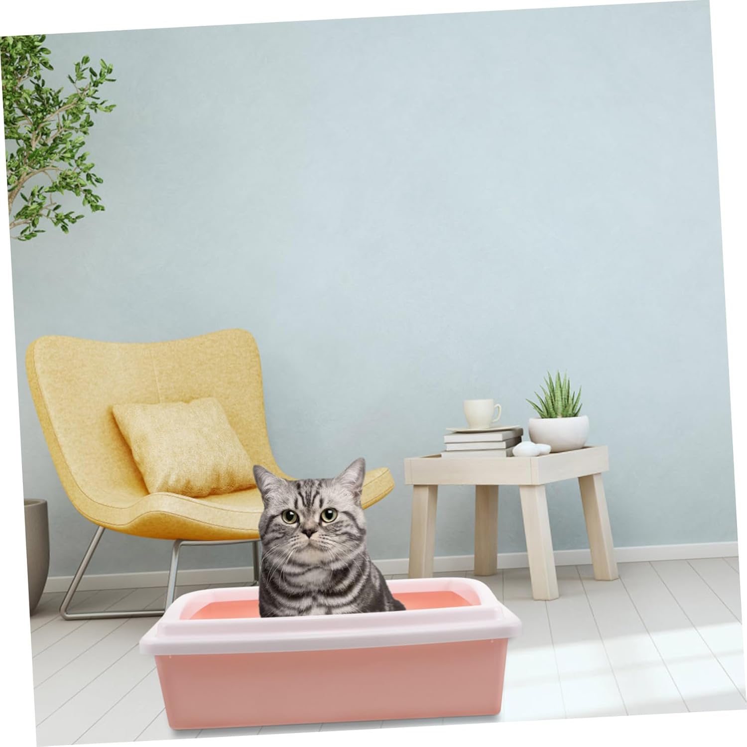 Cat Litter Box Semi-Enclosed Cat Litter Tray with High Fence -Splash Design and Sifting Scoop for Easy Cleaning for Home Use