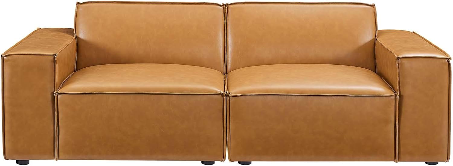 Modway Restore Vegan Leather Sectional Sofa Loveseat in Tan