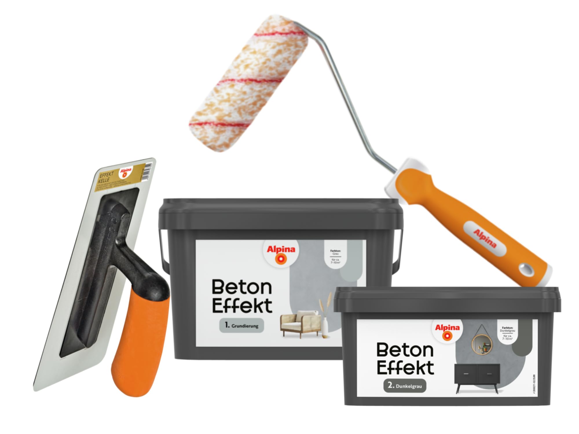 Alpina Effektfarbe Beton-Effekt Set Dunkelgrau – inkl. Kelle & Roller