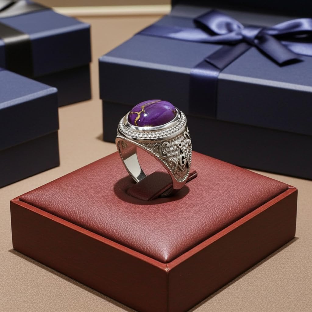 LA BLINGZ Sterling Silver Masonic Purple Copper Turquoise Ring