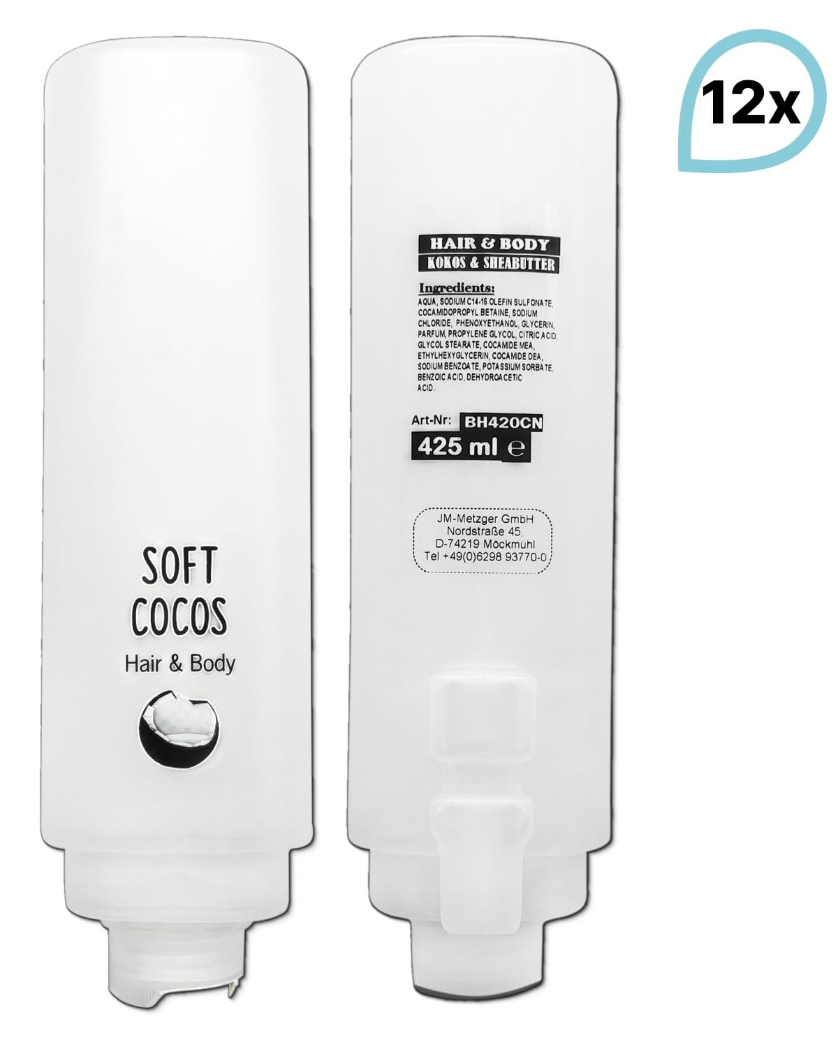 Set completo di esperienze doccia 12 x 420 ml, diversi profumi, 1 x 300 ml, schiuma di pulizia intima + 5 supporti da parete, colore bianco, dimensioni Soft Cocos: cocco