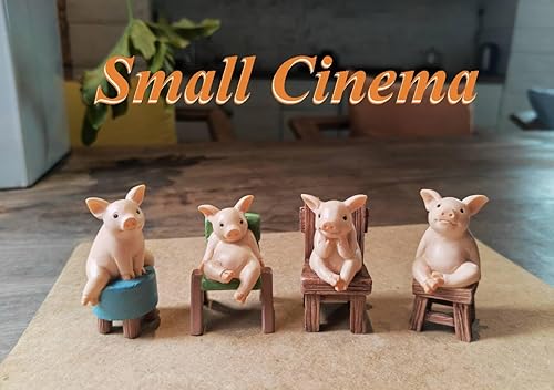 Miniatura 23 de Figura miniatura de cerdo de jardín de hadas-inodoro cerdo pensante (resina 2.65 oz) Inodoro Cerdo,3 cerdos con un gato,Cerdo paciente en taburete