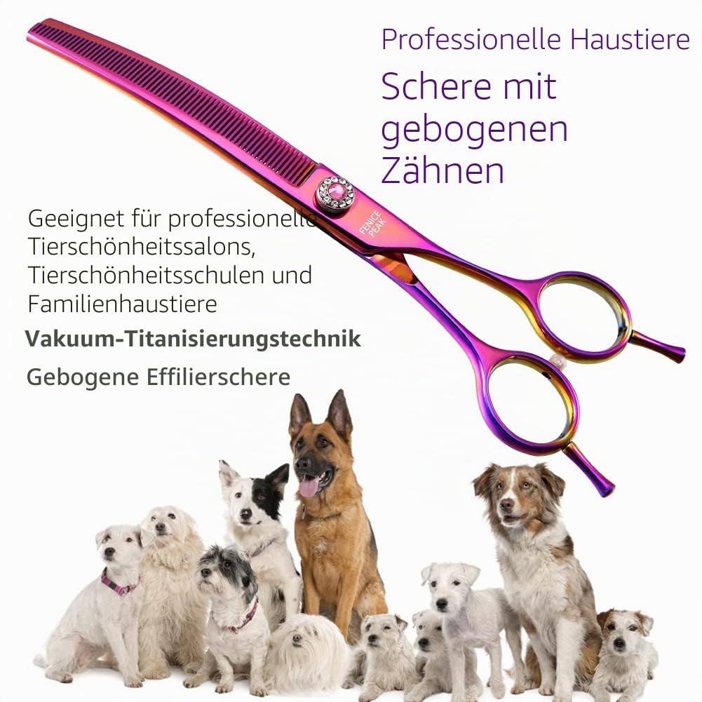 Professionelle Fellschere für Hunde, gebogene Effilierschere, 17,8 cm, extrem scharfe Klingen, 440C-Stahl, langlebig, glatte Bewegung und feiner Schnitt für Hunde und Katzen (mehrfarbig)