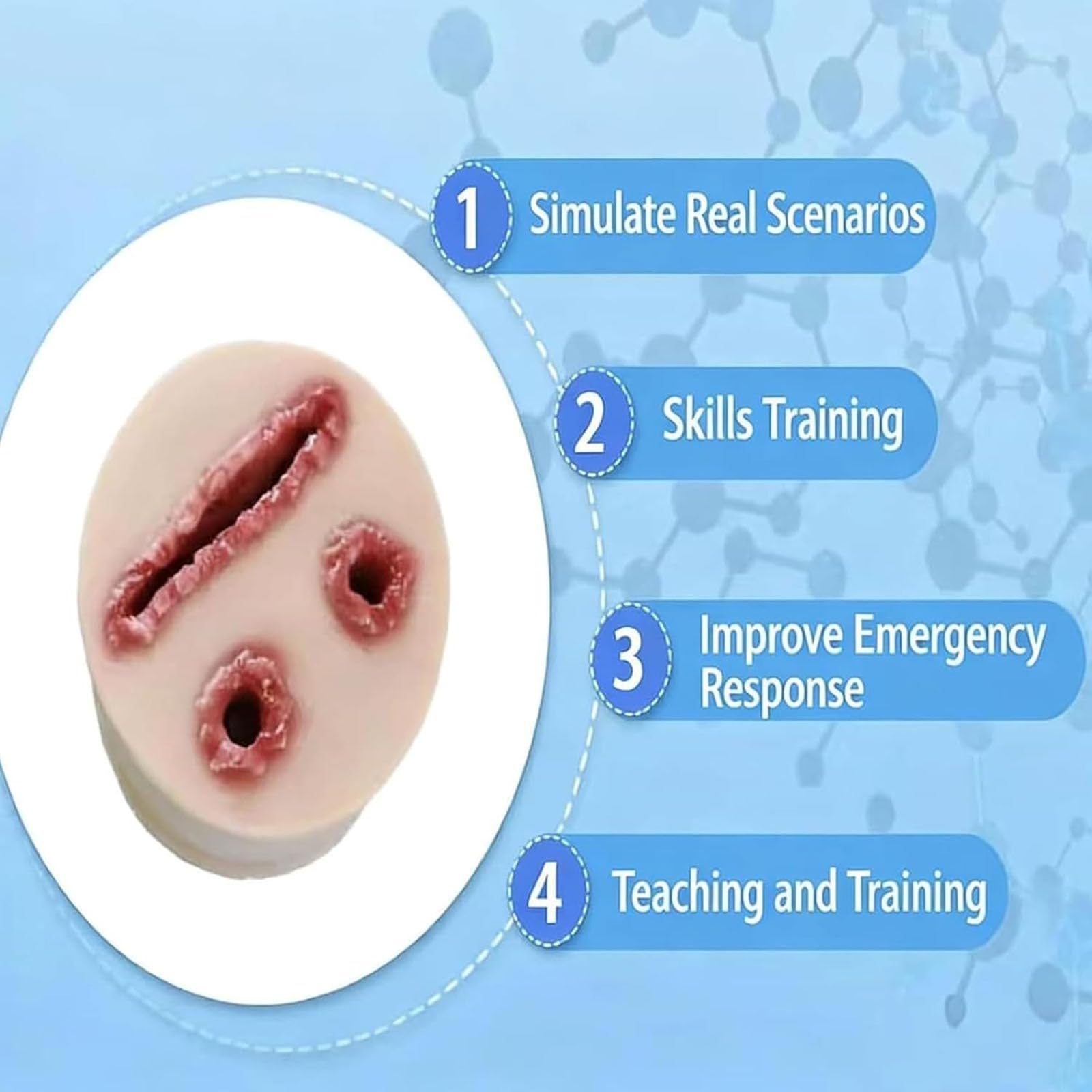 Simulador de Vendaje de heridas, simulador de laceraciones, Reutilizable, Kit de formación «Stop The Bleed», para formación en Primeros Auxilios Militares y educación médica