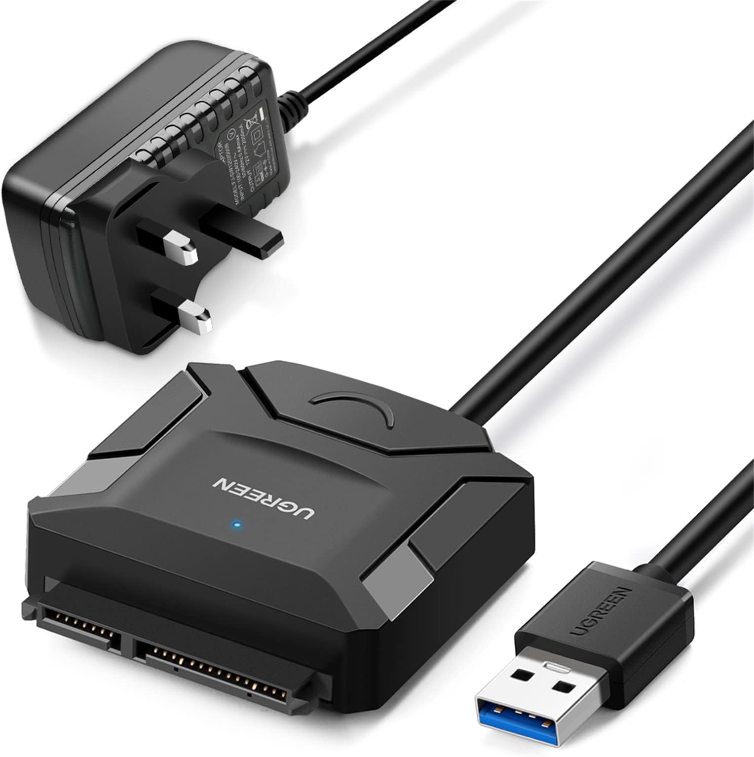 UGREEN USB to SATA Adapter, USB to 2.5/3.5 HDD SSD Cable Hard Disk Reader External USB 3.0 Docking Station Enclosure Caddy,HDD to SSD SATA Adaptor Converter, UASP Supported,With 12V 2A Power Adapter