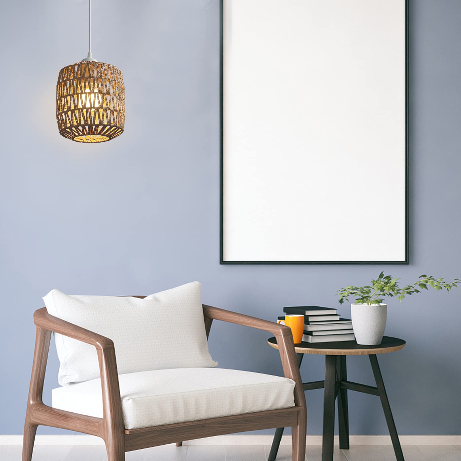 Cabilock 1pcs Lamp Shade Hanging Pendant Light Cover Ceiling Pendant Light Lampshade Imitation Hemp Rope Woven Light Shade for Restaurant, Corridor, Room Porches, Hotels, Bars 20X18X18cm