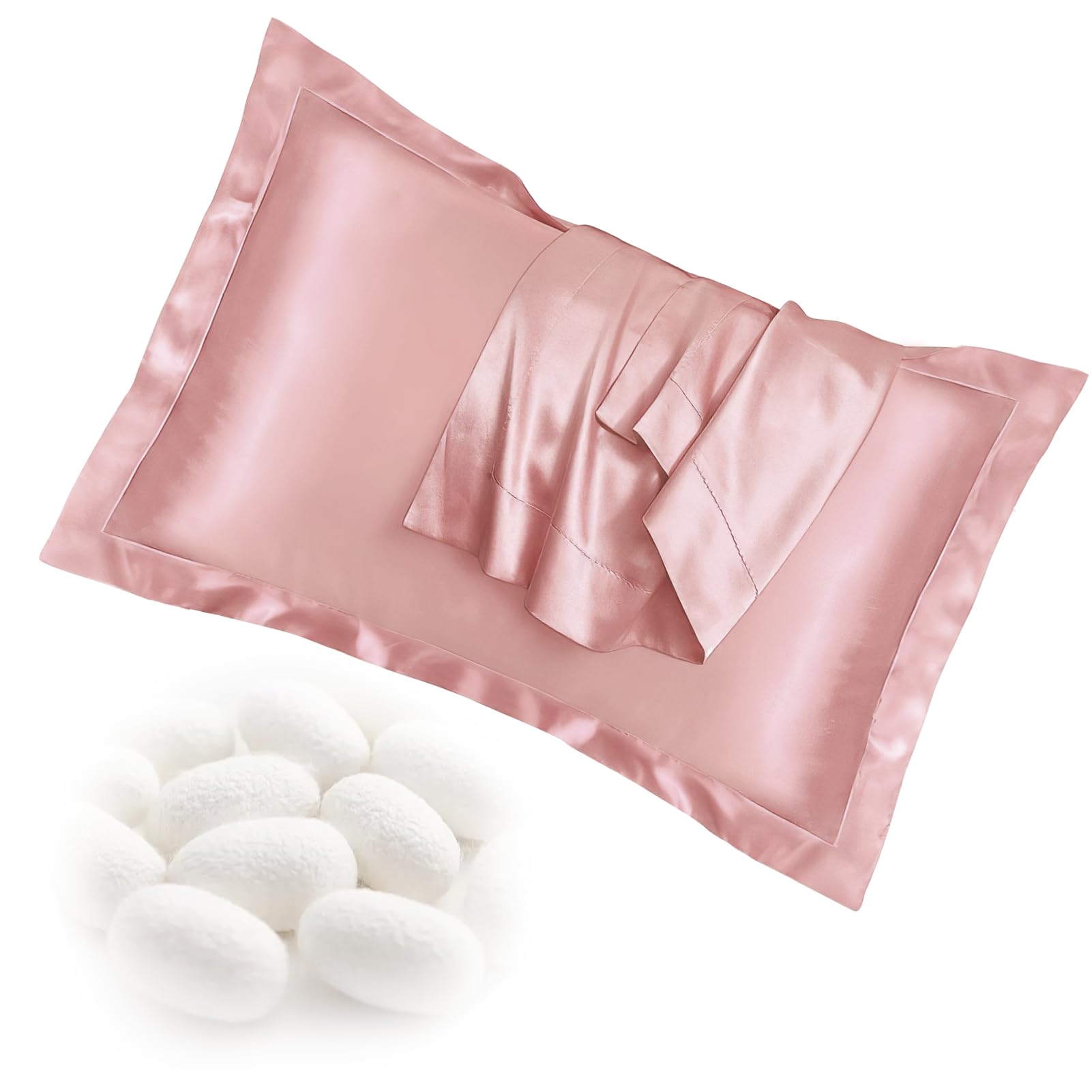 Set di 2 federe per cuscini in seta di gelso, 50x75 cm, federa in satin, liscia come la seta, fresca, facile da curare - delicata sulla pelle e sui capelli, anti-frizione, chiusura a hotel, lavabile