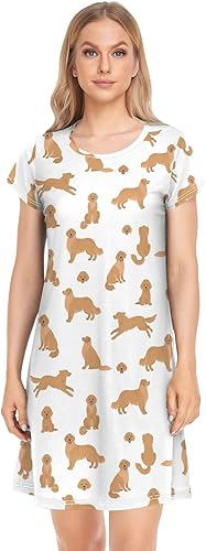 Miniatura 2 de Ollabaky Lovely Dog - Camisón estampado de manga corta para mujer, camisón cómodo para dormir