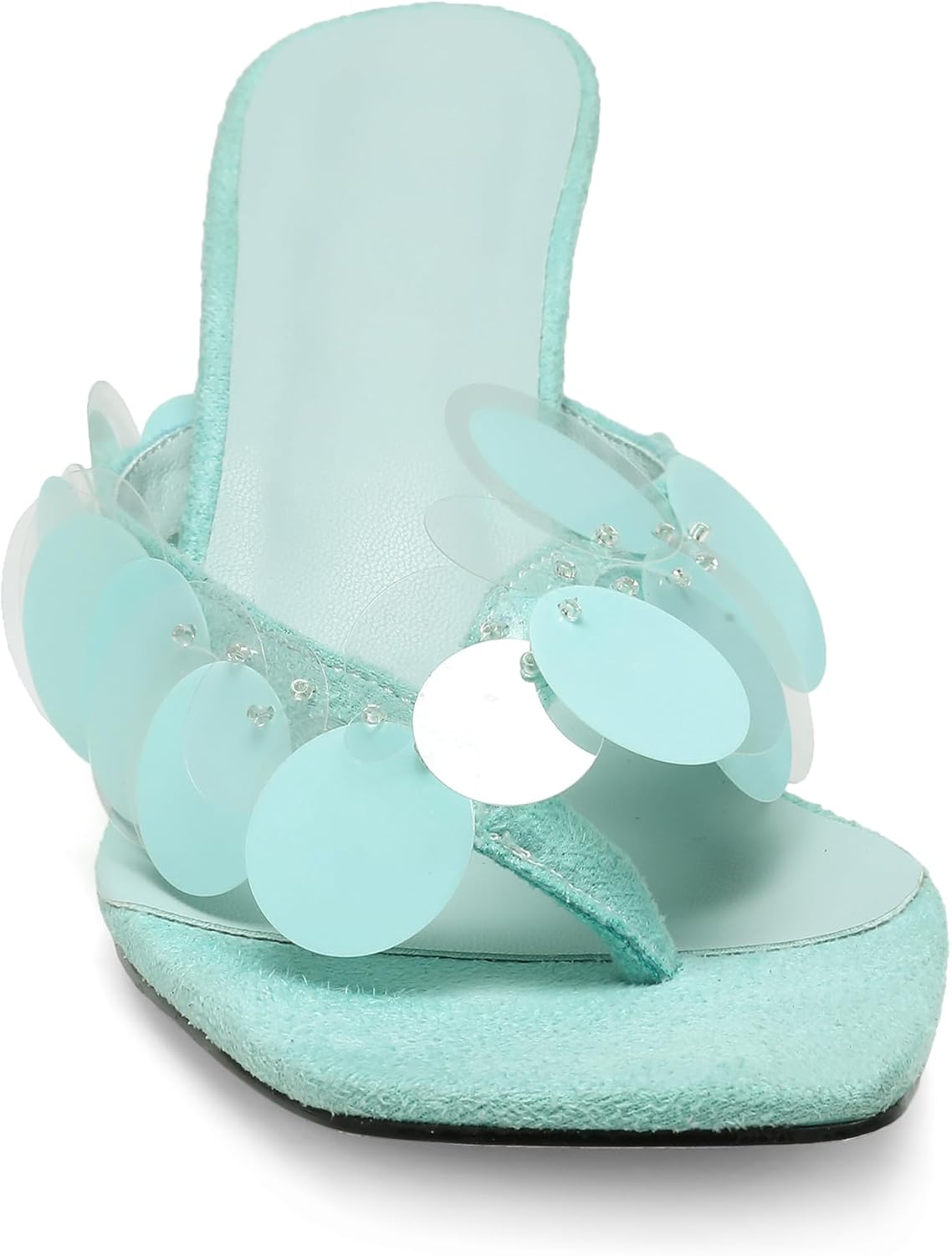 Black Flip Flop Heels Sandals for Women with Plastic Disc Straps Comfortable Slip on Open Toe Kitten Heel Thong Sandal Casual Summer Dressy Shoes. - Image 6