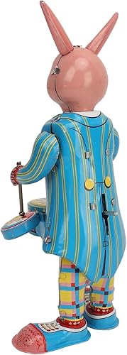 Miniatura 7 de BYERZ Juguetes de reloj retro de conejo, juguetes de cuerda de conejo, mano de obra fina y simple, hojalata de tambor oscilante para colección