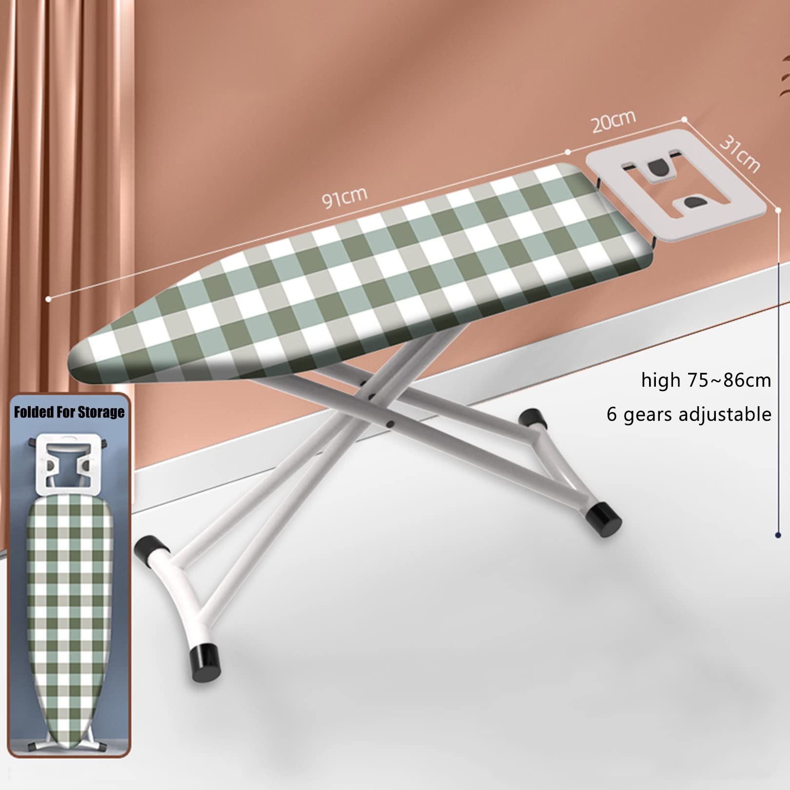 Tabla De Planchar, superficie de planchado extra grande ,Soporte Para Centros De Planchado,6 altura regulable,Patas Extragruesas con Patas Antideslizantes，ideal para espacios reducidos ( Color : A )