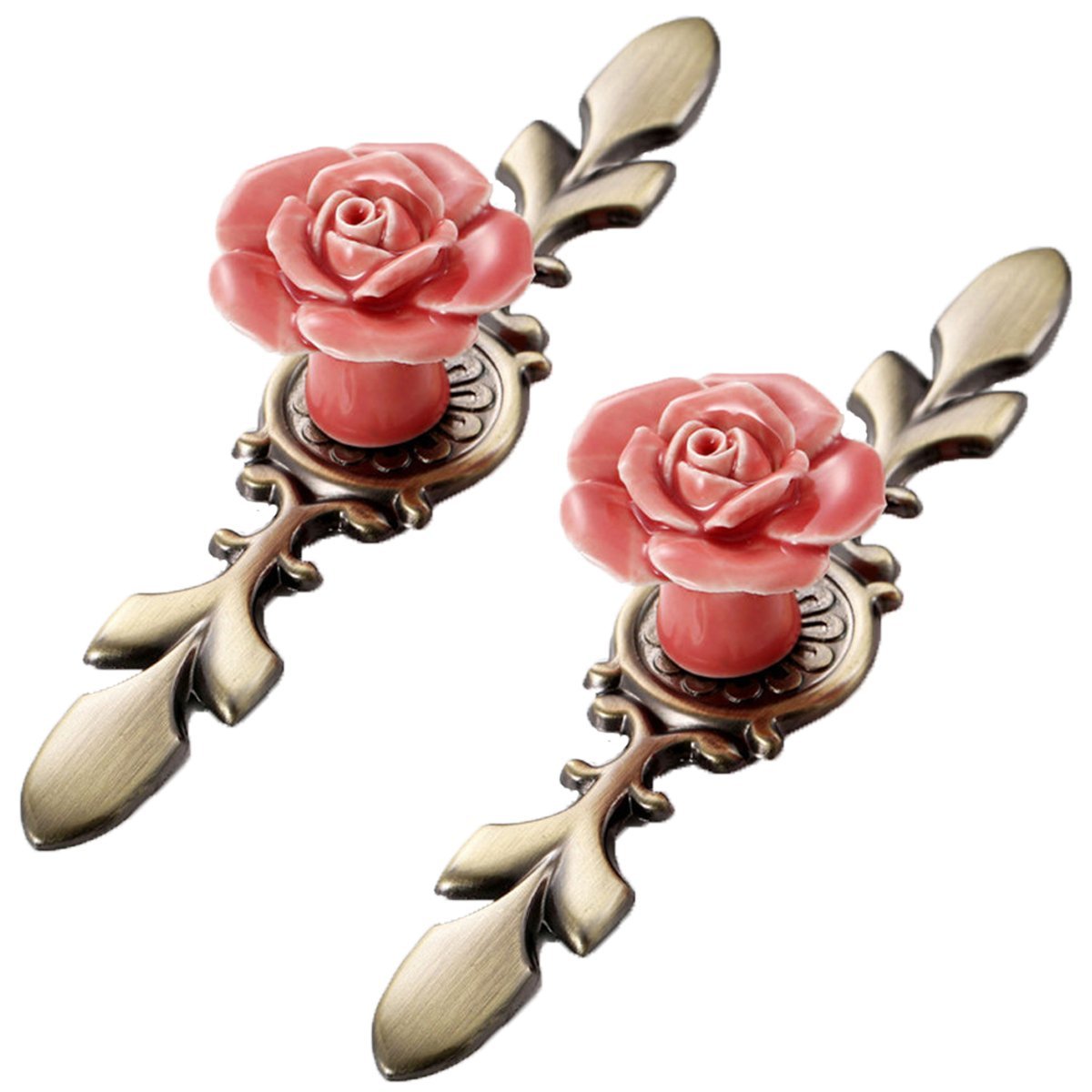 Poignées de porte rose en céramique pour placard lot de 2
