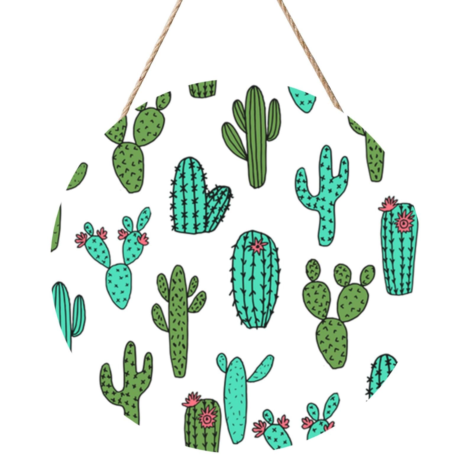 InOmak Cactus Cacti Cactus Design, Round Wood Panel Painting 12 in, Wall Hanging Painting For Home