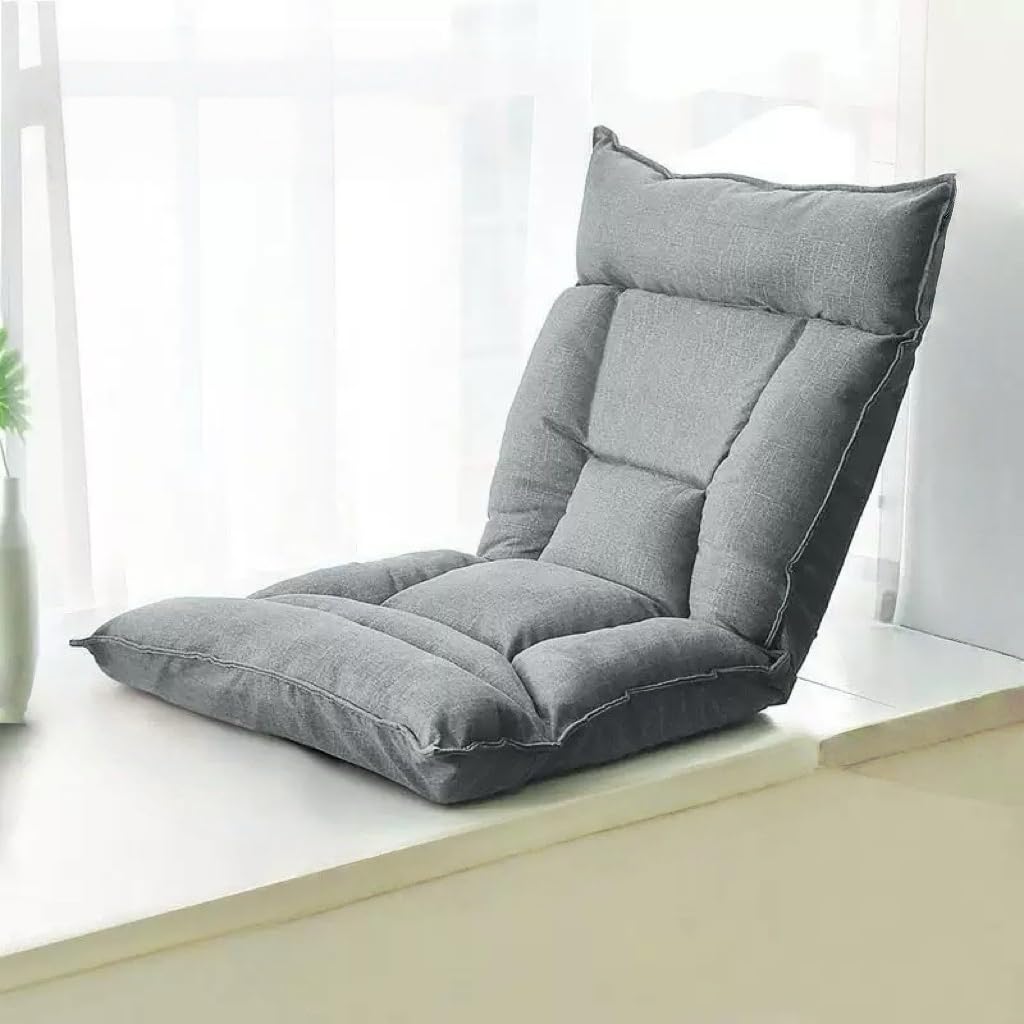 Silla de suelo plegable portátil con soporte para la espalda, reclinable acolchada para jugar y leer, cómoda tumbona de interior ajustable en 6 etapas, color gris