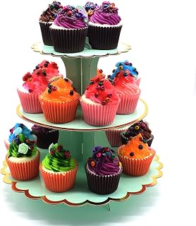 Timkumon Soporte de 3 niveles de cartón para cupcakes, soporte de torre desechable para cupcakes, bodas, fiestas de cumpleaños, color azul Tiffany