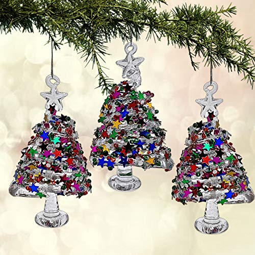 Christmas Tree Ornaments - Set Of 3 Spun Glass Swirl Trees With Confetti Glitter - Xmas Tree Decorations #TOP18