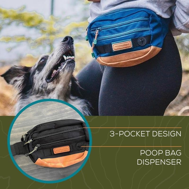 Wilderdog Utility Fanny Pack stores Treats, Balls, Keys in 3 Pockets with adjustable strap and Poop Bag dispenser (Huckleberry) - Image 9