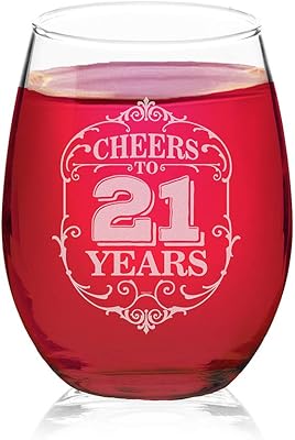 Veracco Cheers To 21 Years Twenty One 21st Birthday Gift For Him Her Twenty One and Fabulous Stemless Wine Glass (Clear, Glass)