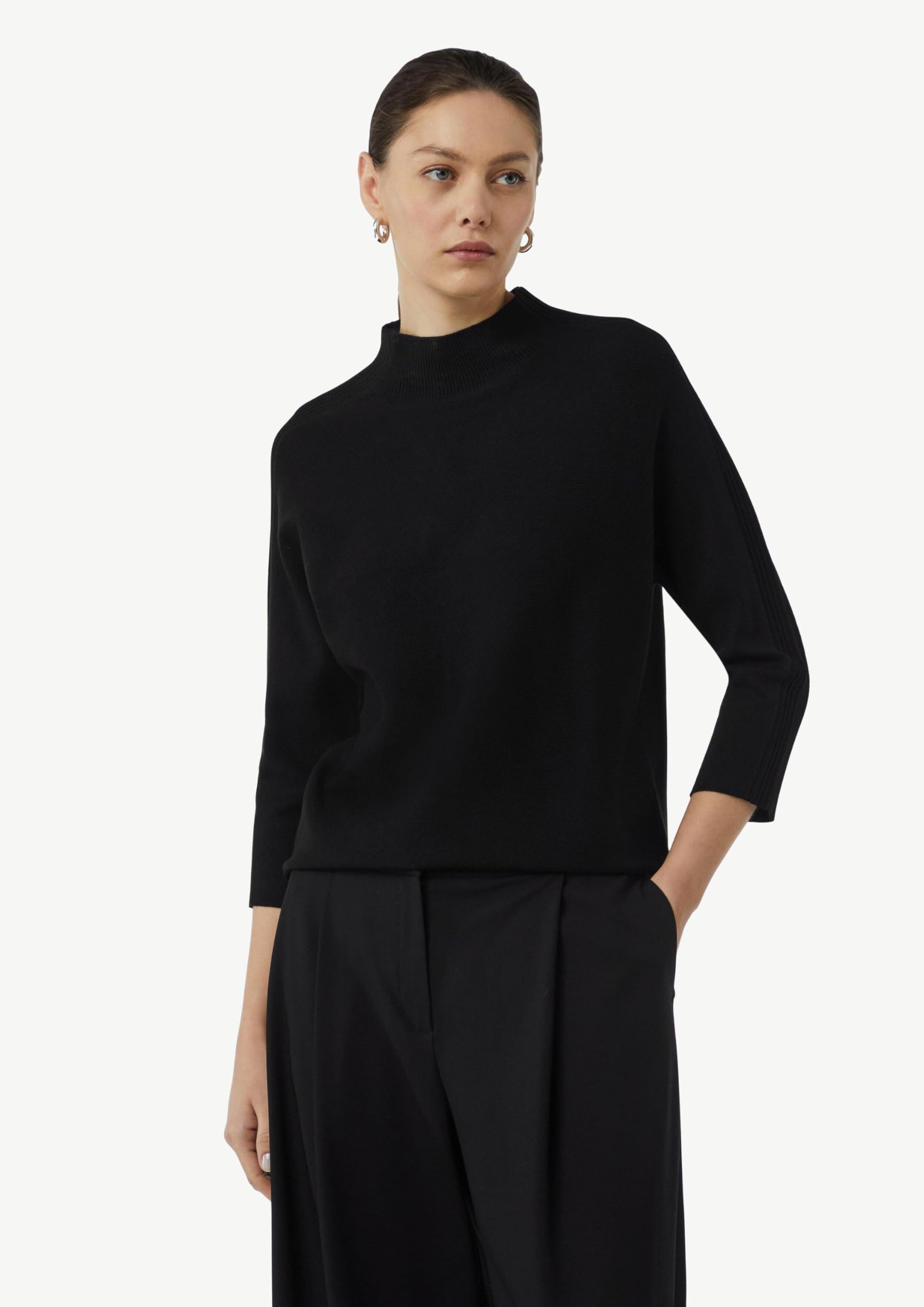Comma Feinstrickpullover mit Stehkragen und Rippdetail
