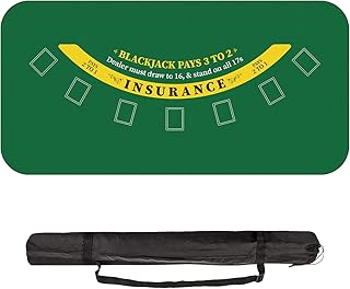 YUZPKRSI Profi Pokermatte 180 x 90cm, Texas Hold'em Pokerteppiche, Deluxe Poker Tischunterlage, Pokertischauflage Blackjack Matte, inkl Tragetasche für echtes Casino-Feeling (Grün Blackjack-180x90cm)