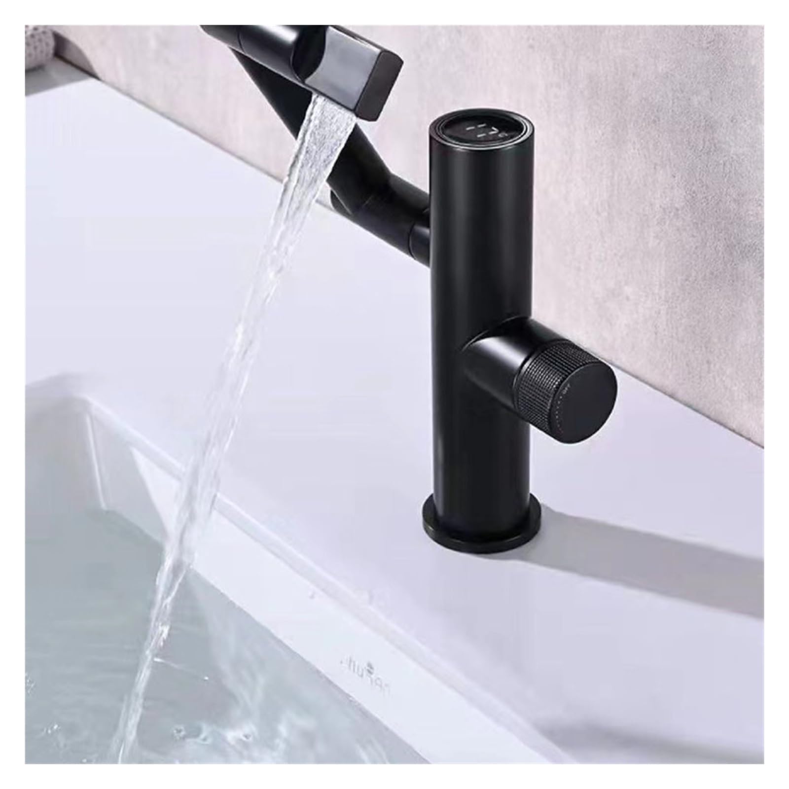 Robinet de lavabo de salle de bains en cuivre mitigeur numérique noir rotatif 1080°