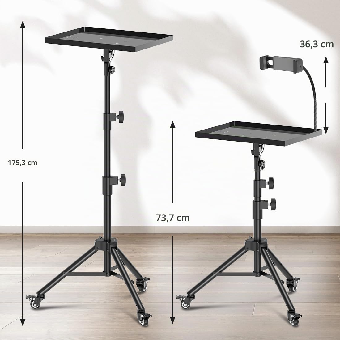 Beamer Stativ Beamer Ständer Höhenverstellbar 73-175CM,Mobiles Projektorständer Projektor-Stativ-Halterung aus Metall mit Feststellrädern & Sicherungsgurten – Für Heimkino, Business & Outdoor